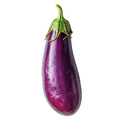 Poster - Single ripe eggplant standing upright against a clean white background