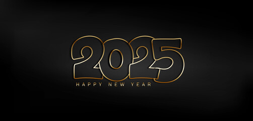 Wall Mural - Elegant gold text reading Happy New Year 2025 on a sleek black background, celebrating the arrival of the new year