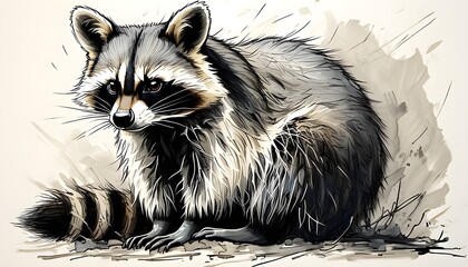 Artistic Sketch of a Black and White Raccoon