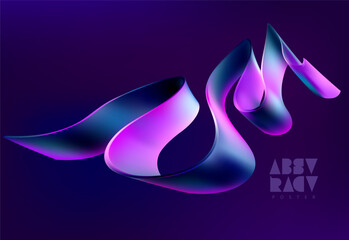 Wall Mural - iridescent fluid 3d ribbon. abstract liquid gradient tape on dark background.