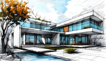 Wall Mural - Innovative architectural sketch showcasing modern design concepts and structural creativity