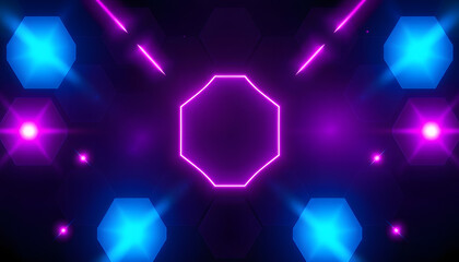 Wall Mural - Dark hexagon gaming abstract vector background with pink and blue colored bright flashes. Vector illustration isolated with white highlights, png