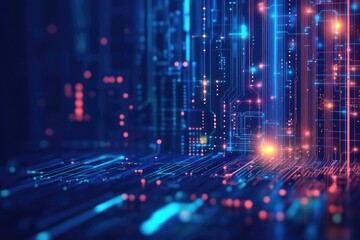 Poster - Abstract digital background featuring vibrant lines and glowing particles, perfect for technology and futuristic themes.