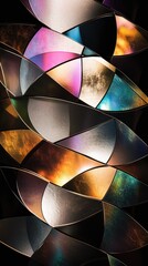 Poster - Colorful abstract pattern of overlapping shapes creating a vibrant and dynamic visual effect against a dark background.