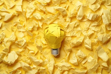 Wall Mural - Creative thinking and innovation idea concept.,Yellow light bulb made by paper over background with copy space for put text or logo. motivation, paper, thing, with generative ai