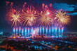 © Kmikhidov - Spectacular fireworks show brightens the night sky during the Super Bowl halftime, enchanting fans with vibrant colors and sparkling lights to celebrate the event