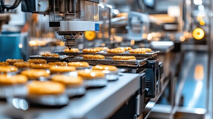 Poster - Automated Packaging Machine Placing Food Items on a Conveyor Belt
