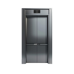 Poster - Modern elevator with closed doors is standing still, creating a sense of anticipation