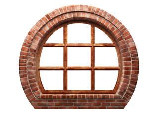 Vintage round brick window isolated on transparent background