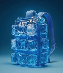 Wall Mural - Blue backpack with ice cube exterior modern design.