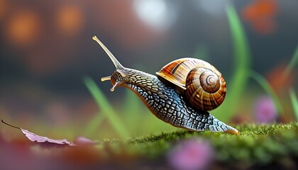 Dynamic racing snail captured in high-definition, showcasing motion blur for a thrilling sense of speed