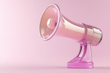 Pink glass megaphone on pastel background symbolizing communication and transparency