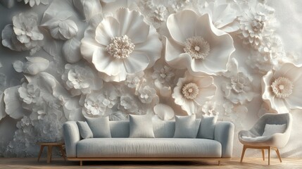 Poster - 3D wallpaper design featuring intricate flowers with steam softly rising for a realistic, serene feel. No logos or people visible.
