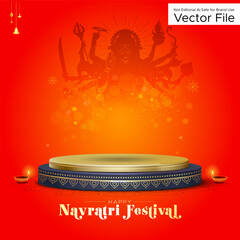 Sticker - Podium with traditional Navratri, Durga puja background.