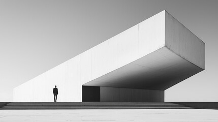 Poster - Businessman walking towards modern building concrete architecture