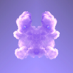 Poster - Symmetrical abstract background with purple chemical smoke cloud. 3d rendering digital illustration