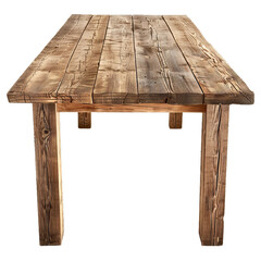 Poster - This large empty dining table is made of reclaimed wood and stands isolated on a white background