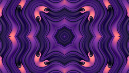 Poster - Kaleidoscopic wavy purple background with two-tone balls. 3d rendering digital illustration