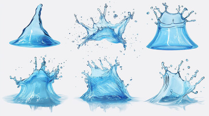 Poster - Set of six different water splashes forming abstract shapes