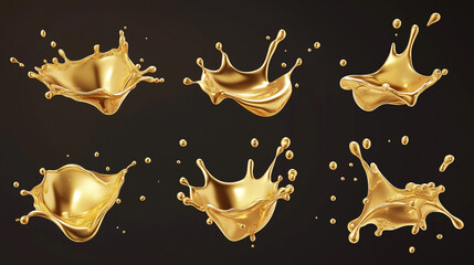 Poster - Set of gold liquid splashes forming elegant shapes on a black background