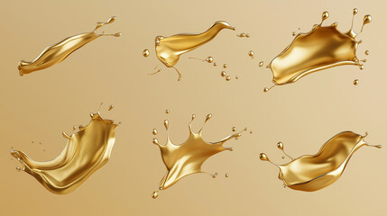 Poster - Golden liquid splashes forming different shapes