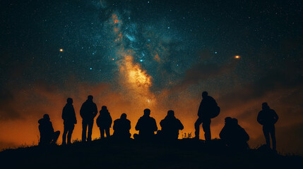 Aufkleber - Group of friends enjoying view of milky way in night sky