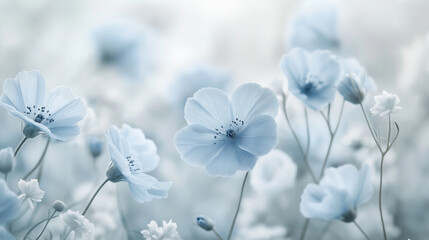 Aufkleber - Delicate light blue flowers blooming in a field