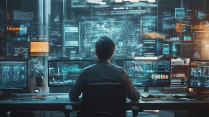 Tech Professional in a Futuristic Control Center