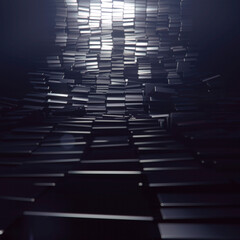 Poster - Wavy sea of dark rectangles with cold metallic sheen. 3d rendering Illustration