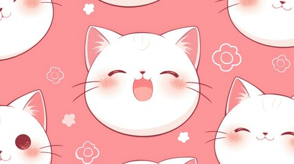 Wall Mural - Doodle style illustration of an adorable cat displaying joyful expressions Features a whimsical childlike design Vector art