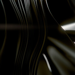 Poster - Digital illustration of strips of metallic shiny fabric blowing in the wind with depth of field effect. 3d rendering
