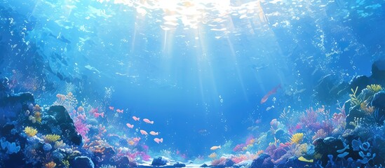 Poster - Underwater scene featuring a radiant background illuminated by sunlight