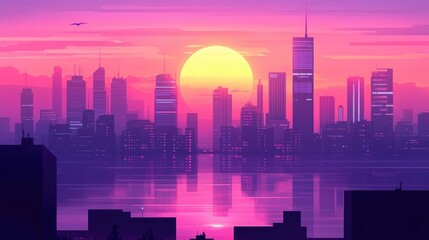 Wall Mural - Futuristic Cyberpunk City Vaporwave Aesthetic Dystopian Scenery Stunning Illustration For Banner Or Wallpaper