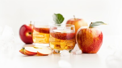 Apple fruit and apple juice cider over white background