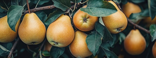 Canvas Print - pears on a tree branch. Selective focus