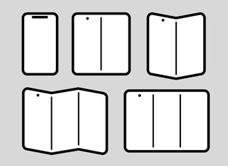 Poster - tri fold three folding foldable phone icon set illustration black simple illustration unfolding smartphone flexible screen
