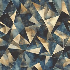 Poster - Abstract geometric pattern featuring triangular shapes in blue and gold tones on a textured background