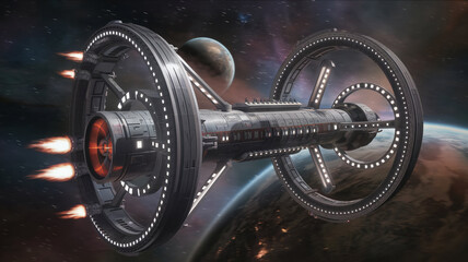 a huge spaceship in outer space