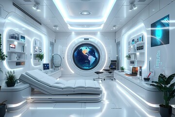 Poster - a futuristic room with a large globe in the center