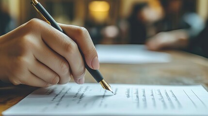 Poster - Hand Writing with Gold-Trimmed Fountain Pen on Paper