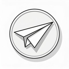 Poster - Minimalist Paper Airplane Icon with Long Shadow in Black and White Circular Design. Symbol of Communication, Simplicity, and Modernity, Ideal for Messaging, Business, or Creativity Concepts Vector PNG