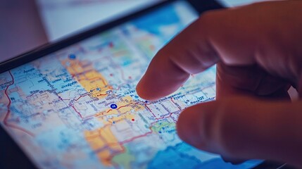 Poster - A finger pointing at a location on a digital map
