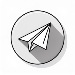 Poster - Minimalist Paper Airplane Icon with Long Shadow in Black and White Circular Design. Symbol of Communication, Simplicity, and Modernity, Ideal for Messaging, Business, or Creativity Concepts Vector PNG