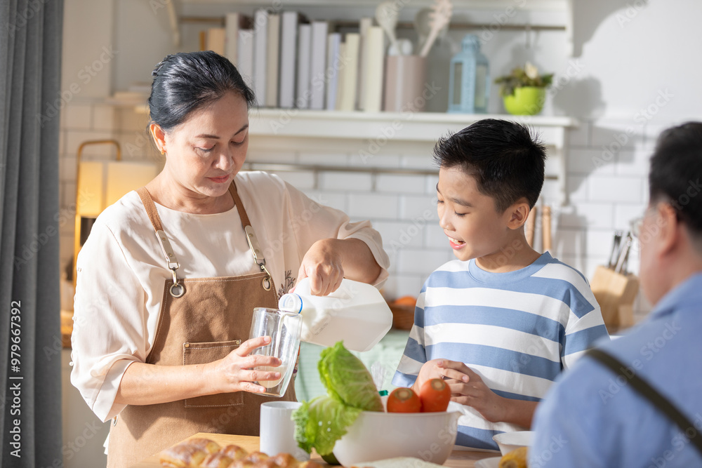 Heartwarming Scene Of Asian Grandmother And Her Grandson In The Kitchen heartwarming-scene-of-asian-grandmother-and-her-grandson-in-the-kitchen