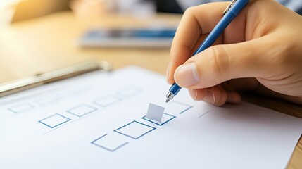 Poster - Hand Checking a Box on a Paper Form with a Blue Pen