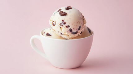 Ice cream decorated with raisin grains