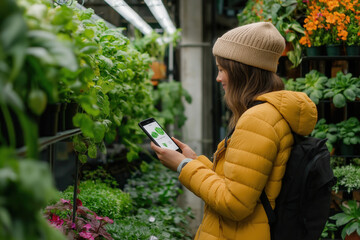 A Person Using An App To Monitor And Water Their Indoor Smart Garden, Showcasing The Integration Of Technology In Home Gardening With Lush Plants In View