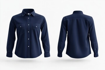 Canvas Print - Blue Long Sleeve Shirt Mockup   Front and Back View