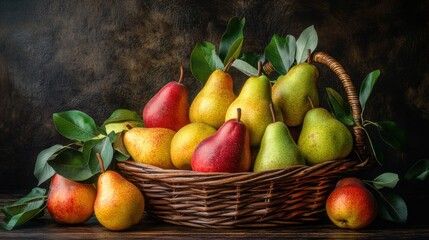 Wall Mural - Fresh pear fruit in basket