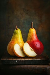 Wall Mural - Fresh pear fruit on table with dark background